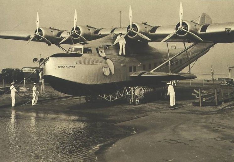 1930s China Clipper being wheeled into water location unknown